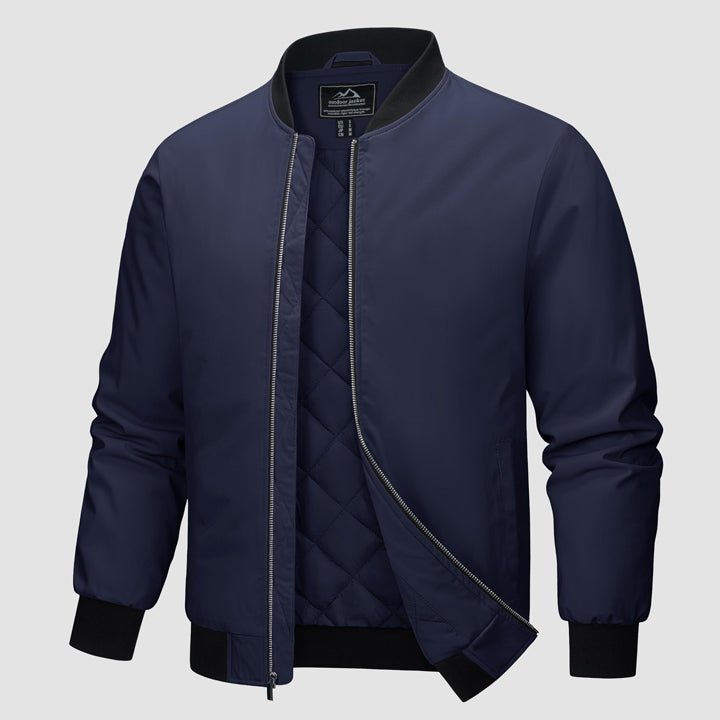 Men's Winter Bomber Jacket, Quilted & Windproof Zip-Up Coa