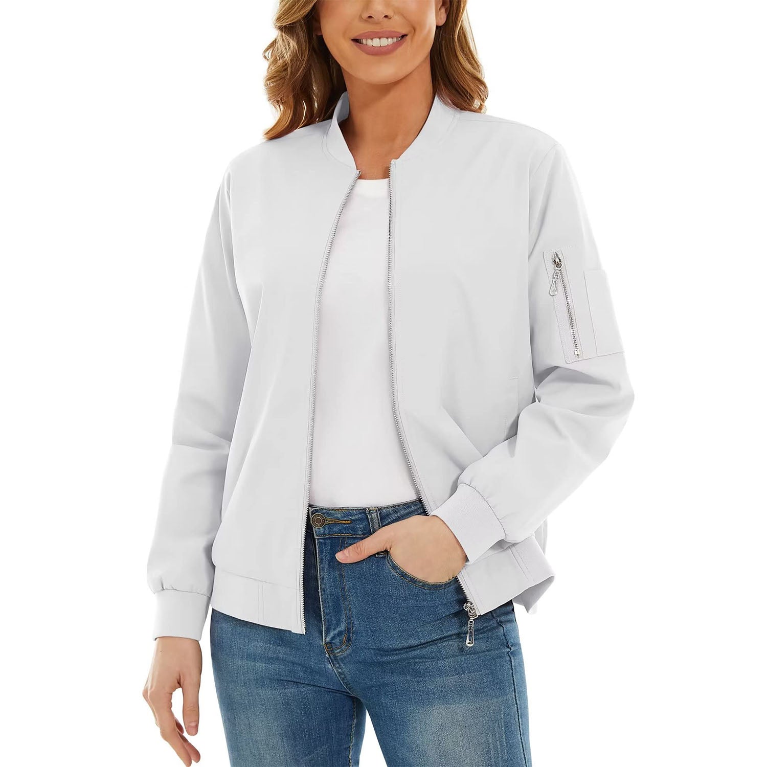 Women's Bomber Jacket with 3 Pockets Spring Windbreaker