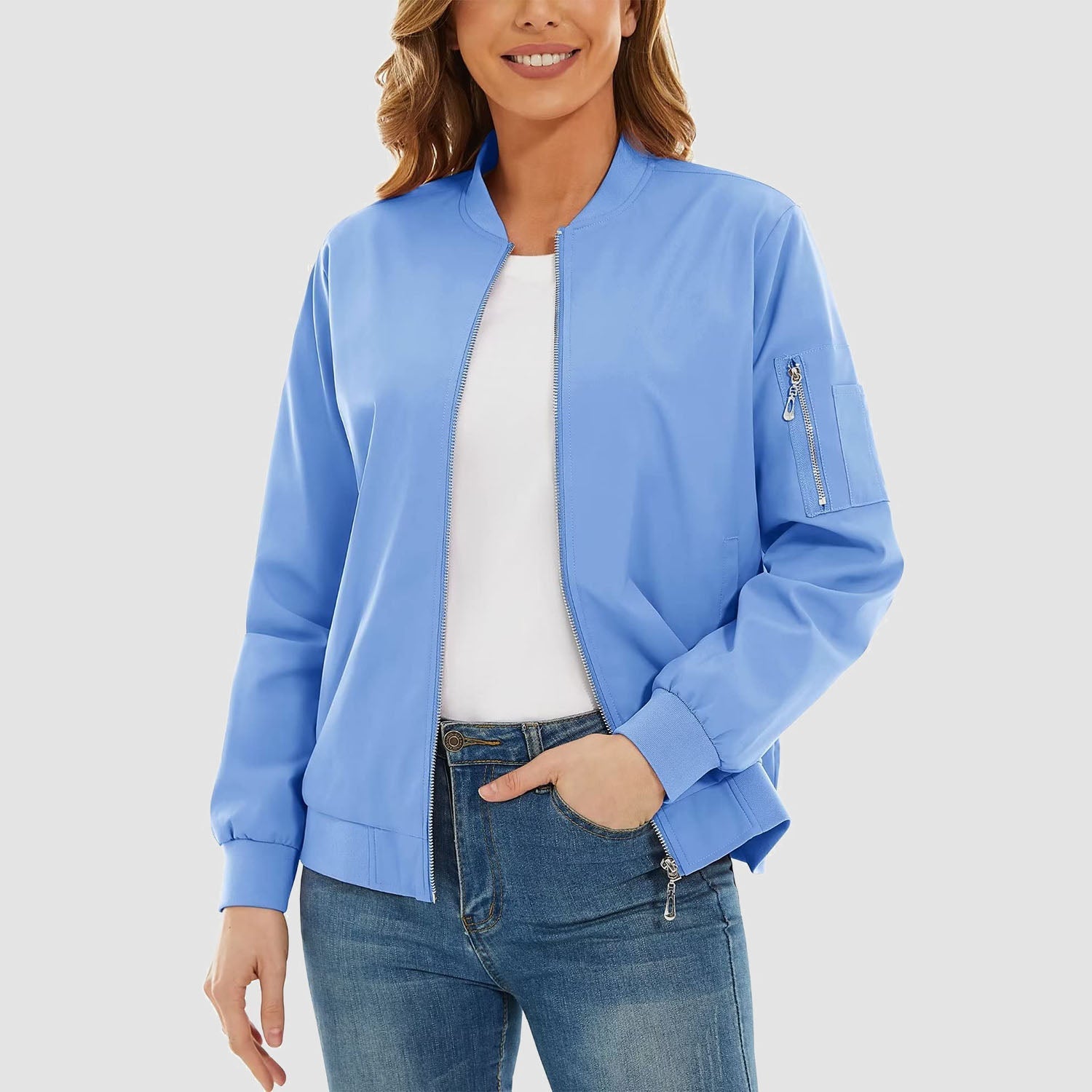 Women's Bomber Jacket with 3 Pockets Spring Windbreaker