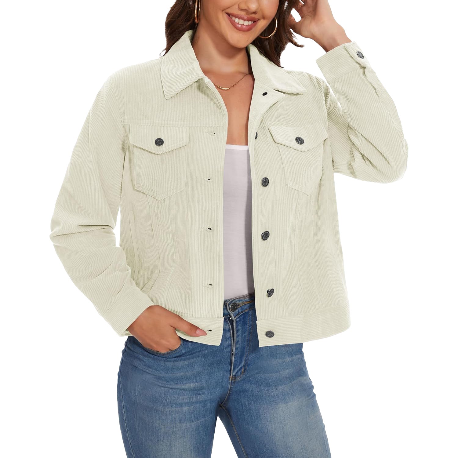 Women's Casual Corduroy Shacket Jacket