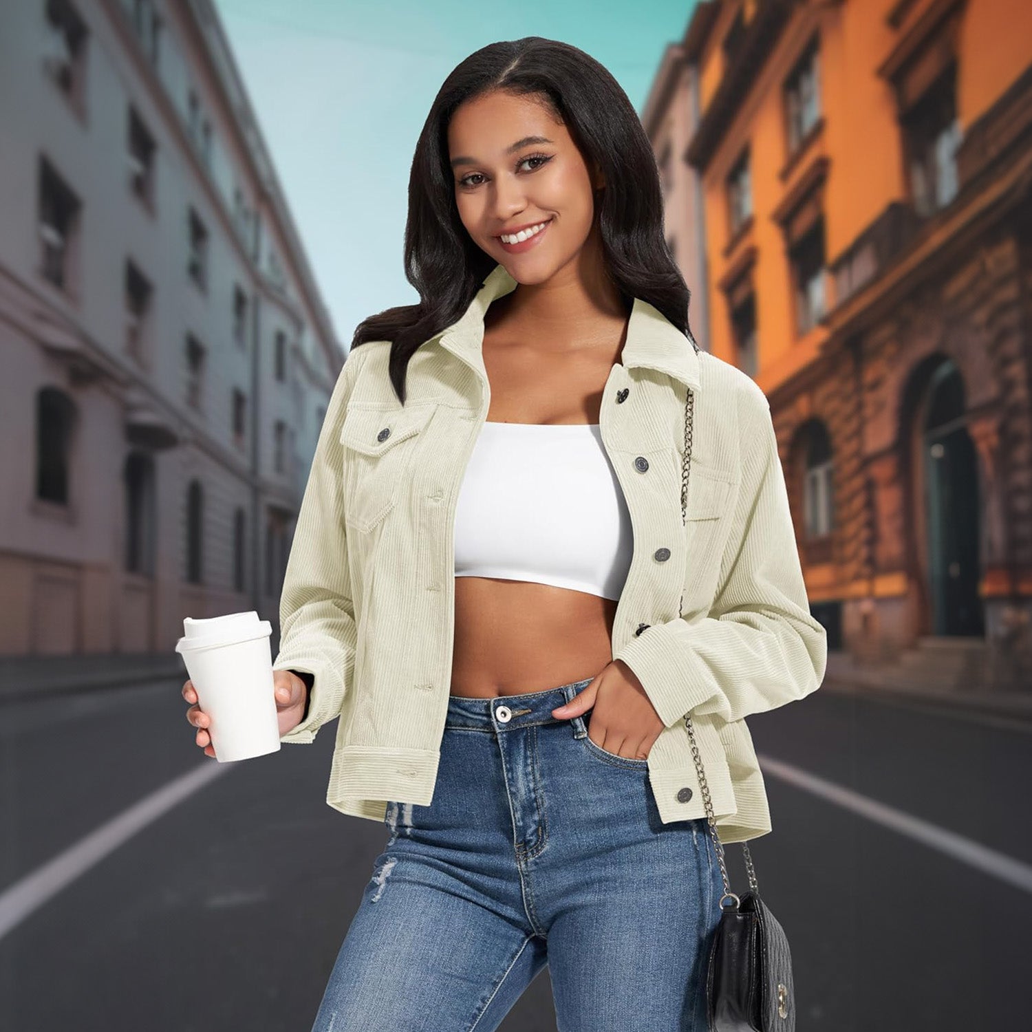 Women's Casual Corduroy Shacket Jacket