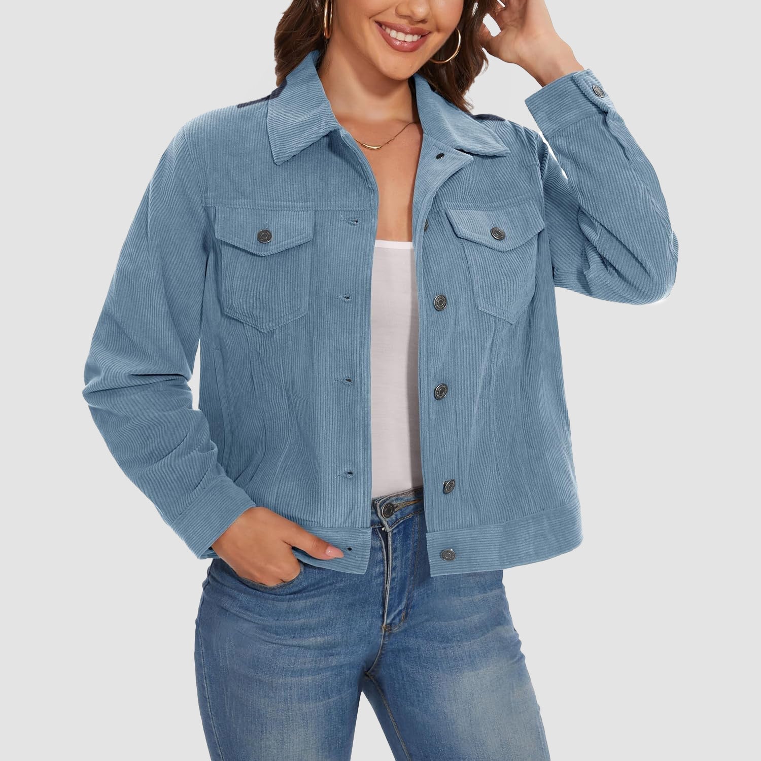 Women's Casual Corduroy Shacket Jacket