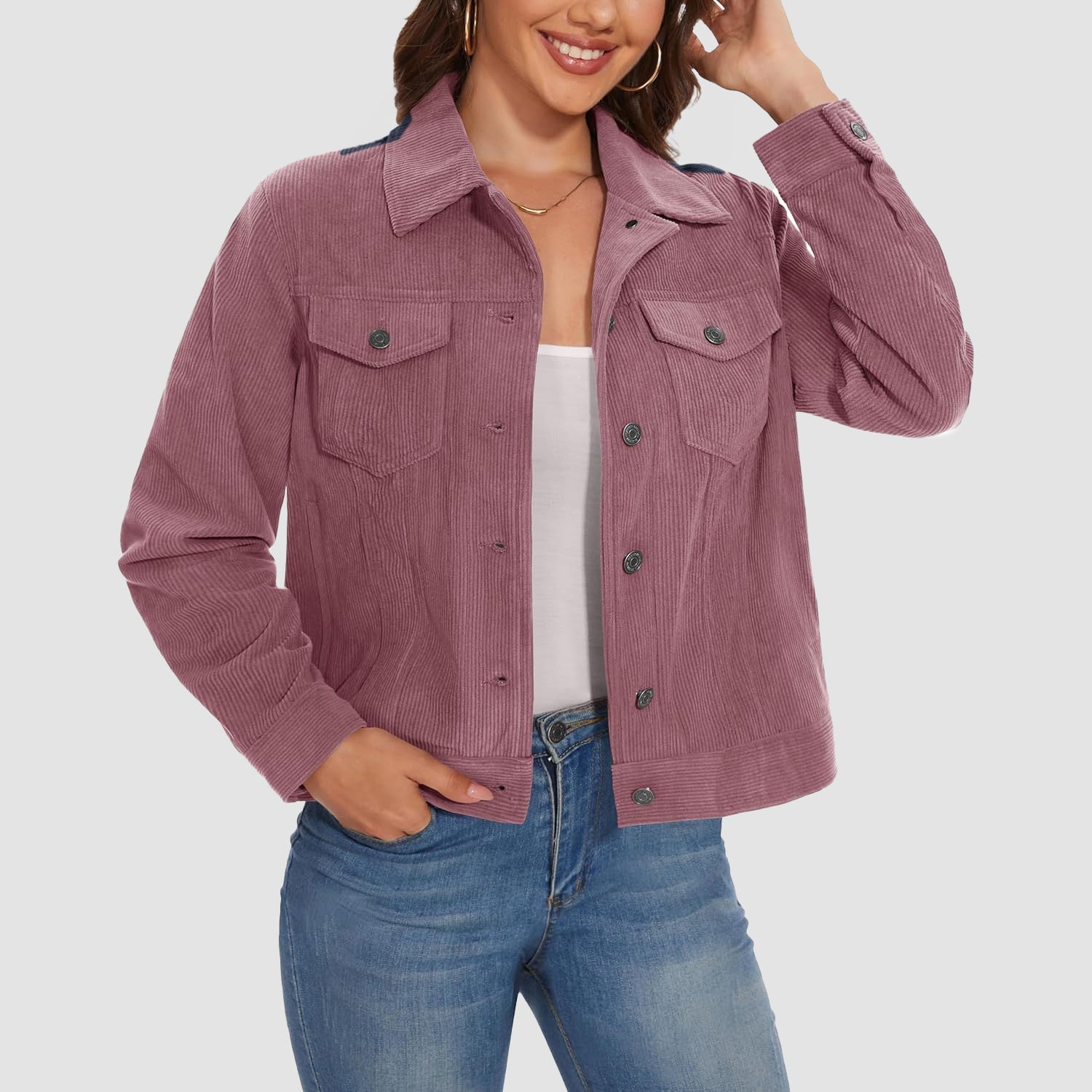 Women's Casual Corduroy Shacket Jacket