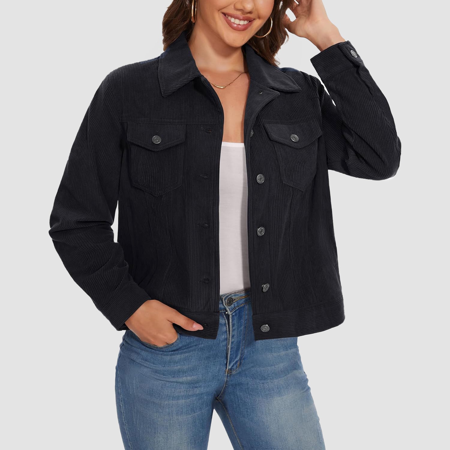 Women's Casual Corduroy Shacket Jacket