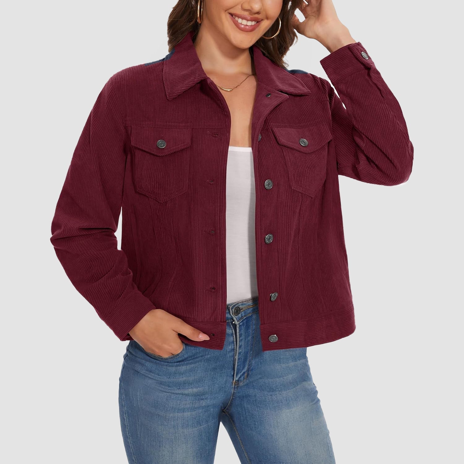 Women's Casual Corduroy Shacket Jacket