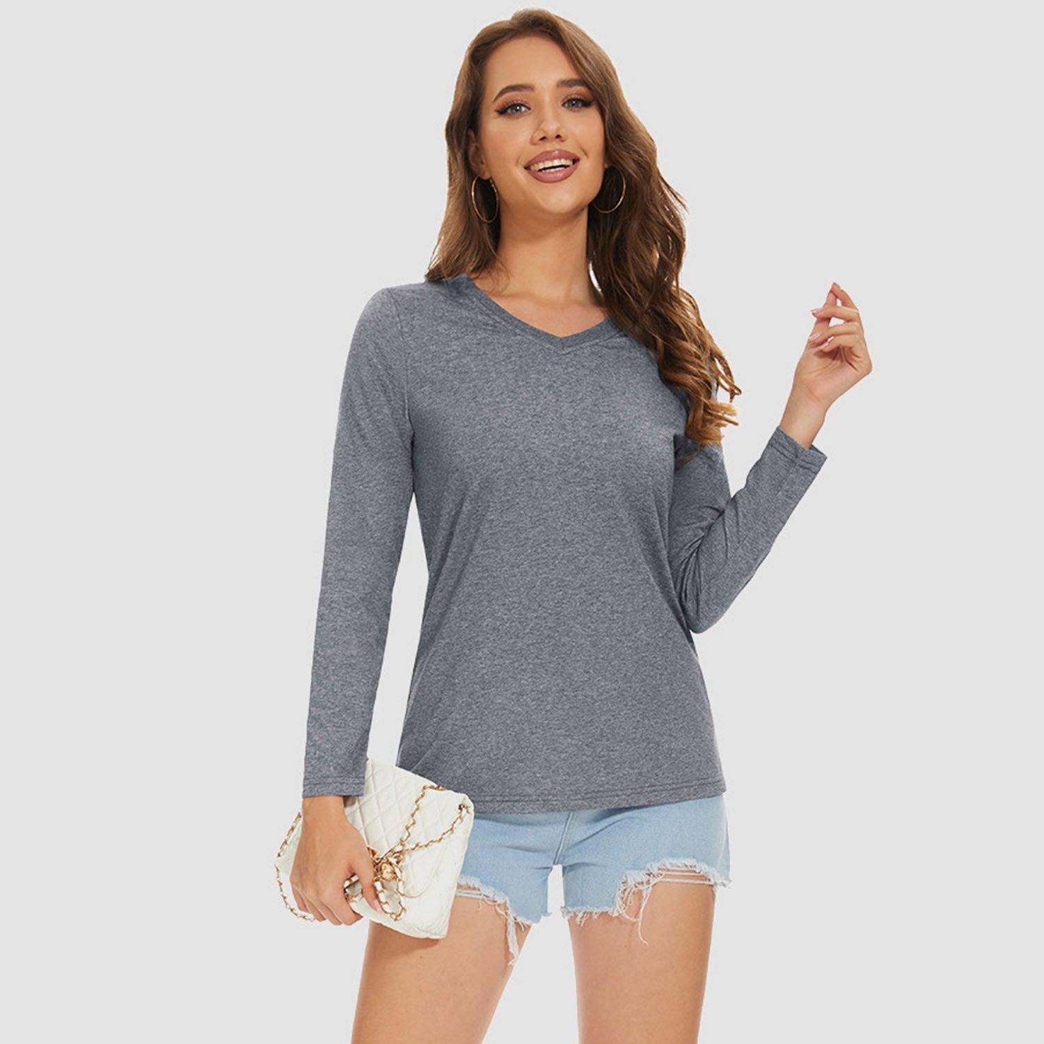 Women's Cotton V-Neck Long Sleeve Moisture-Wicking Shirt