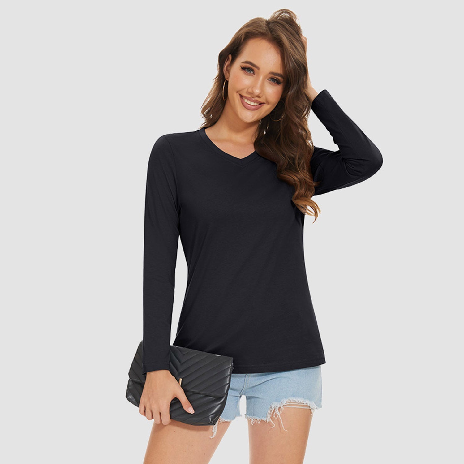 Women's Cotton V-Neck Long Sleeve Moisture-Wicking Shirt
