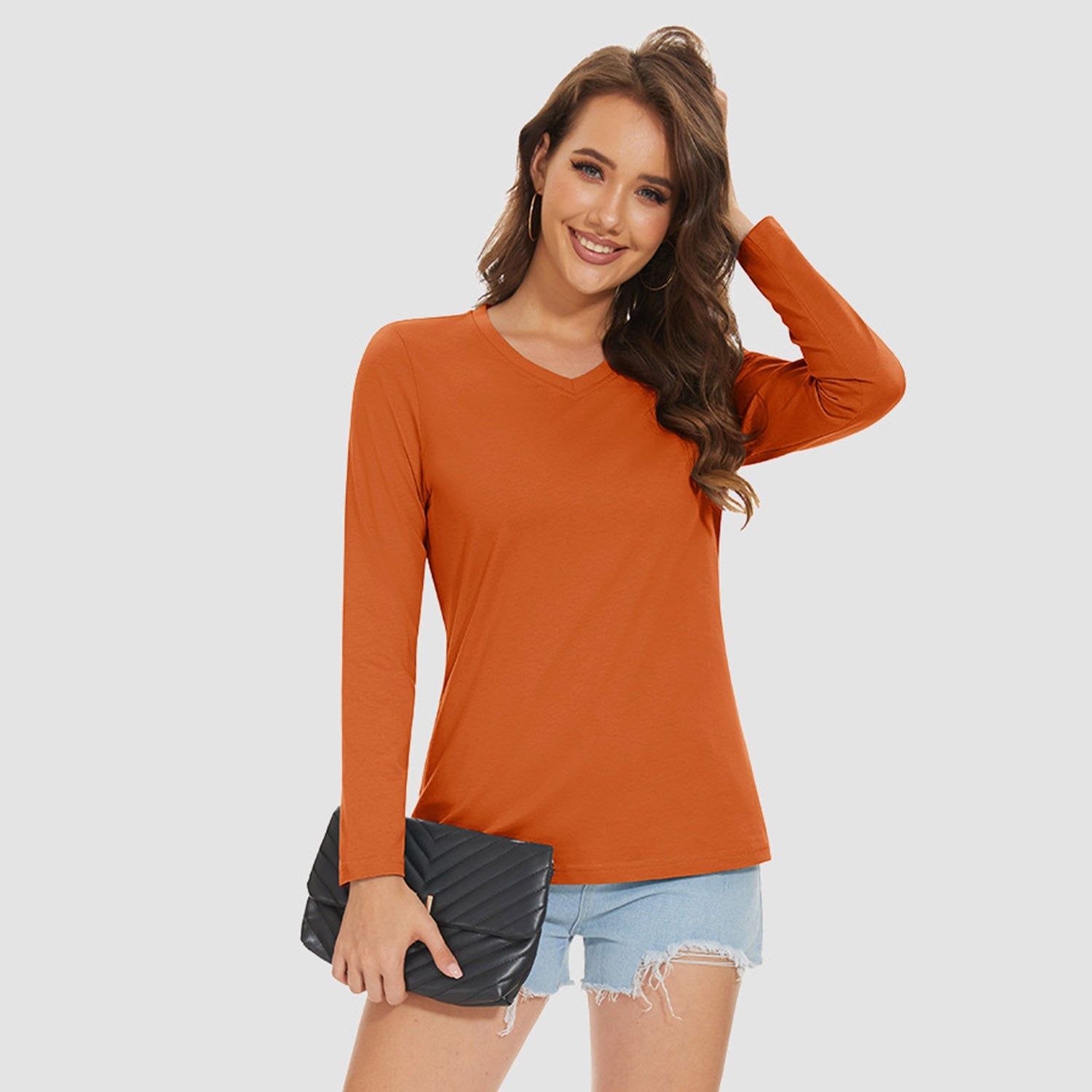 Women's Cotton V-Neck Long Sleeve Moisture-Wicking Shirt