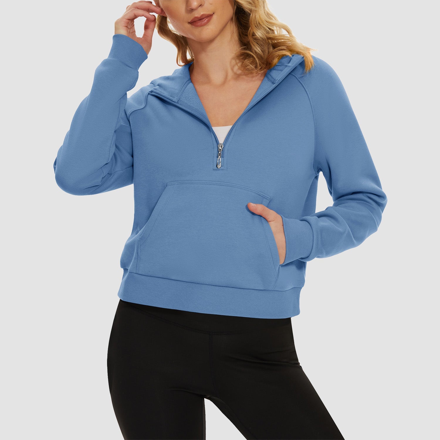Women's Fleece Hoodie - Half Zip & Kangaroo Pocket