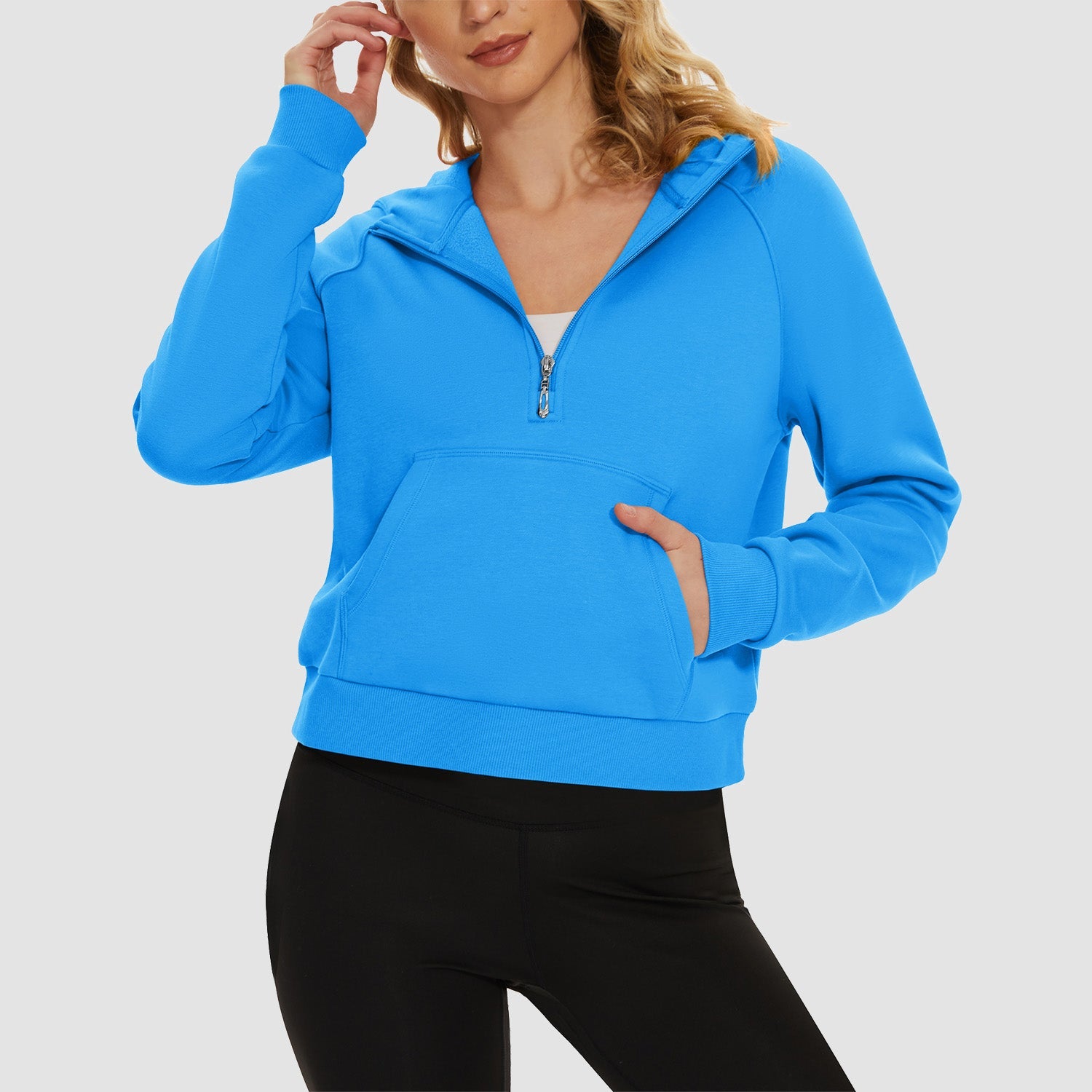 Women's Fleece Hoodie - Half Zip & Kangaroo Pocket