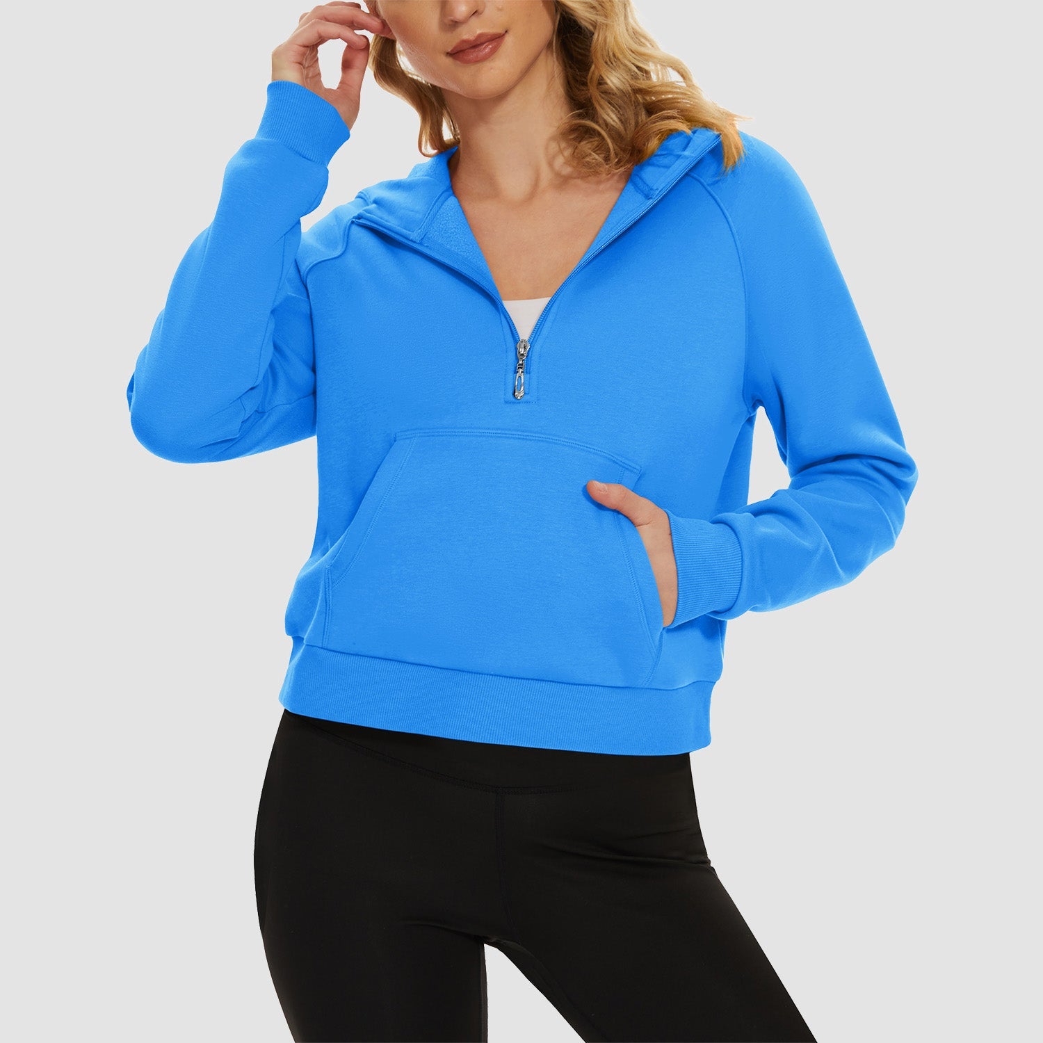 Women's Fleece Hoodie - Half Zip & Kangaroo Pocket