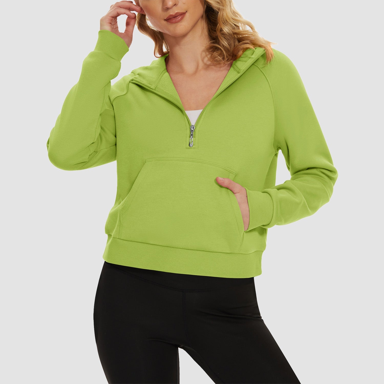 Women's Fleece Hoodie - Half Zip & Kangaroo Pocket