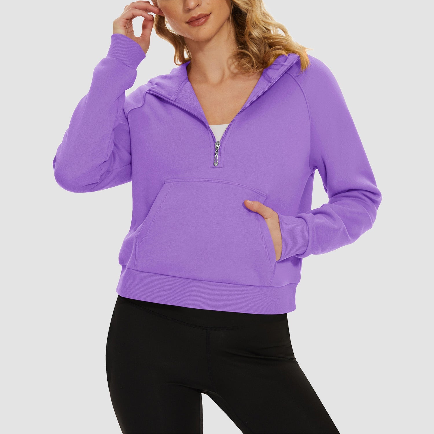 Women's Fleece Hoodie - Half Zip & Kangaroo Pocket