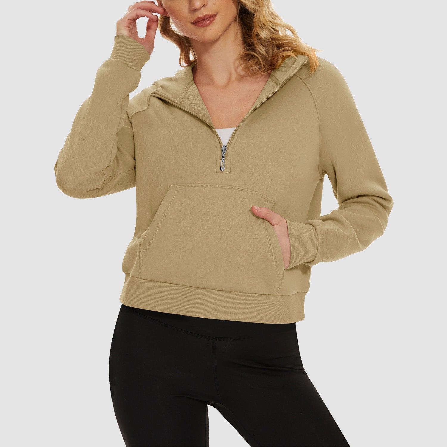 Women's Fleece Hoodie - Half Zip & Kangaroo Pocket