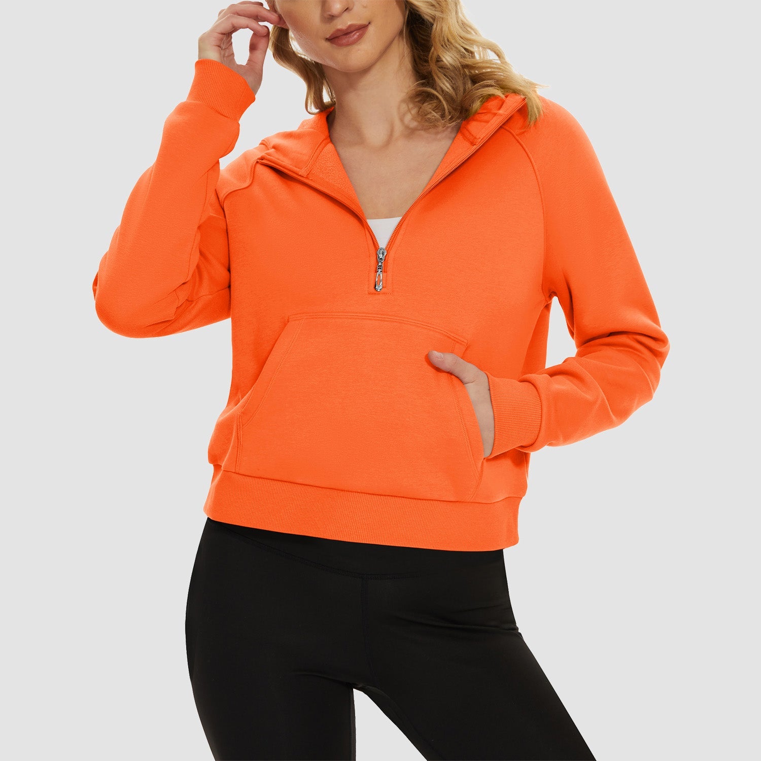 Women's Fleece Hoodie - Half Zip & Kangaroo Pocket