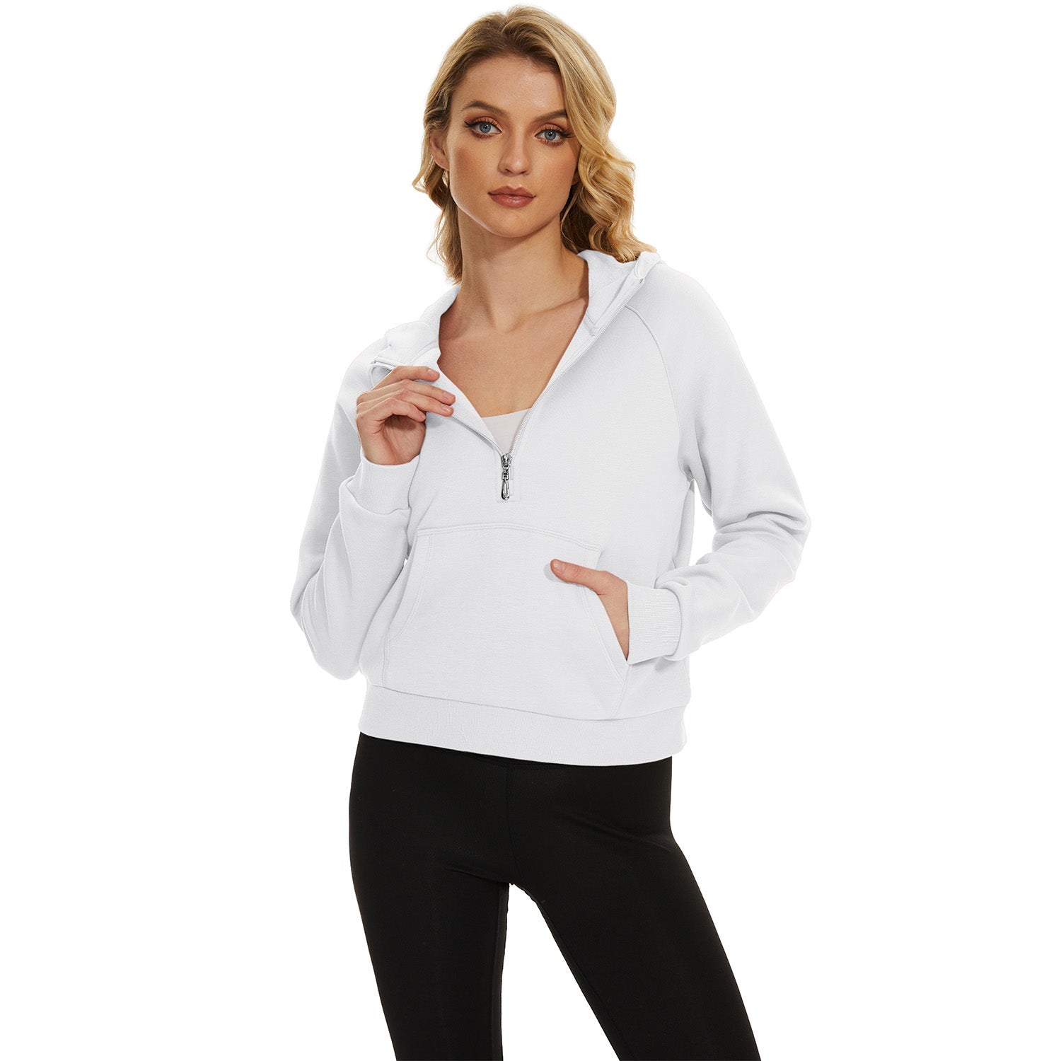 Women's Fleece Hoodie - Half Zip & Kangaroo Pocket