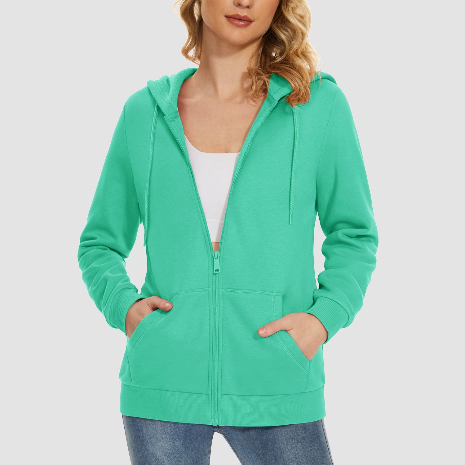 Women's Fleece Jacket - Full Zip, Hood & Pockets