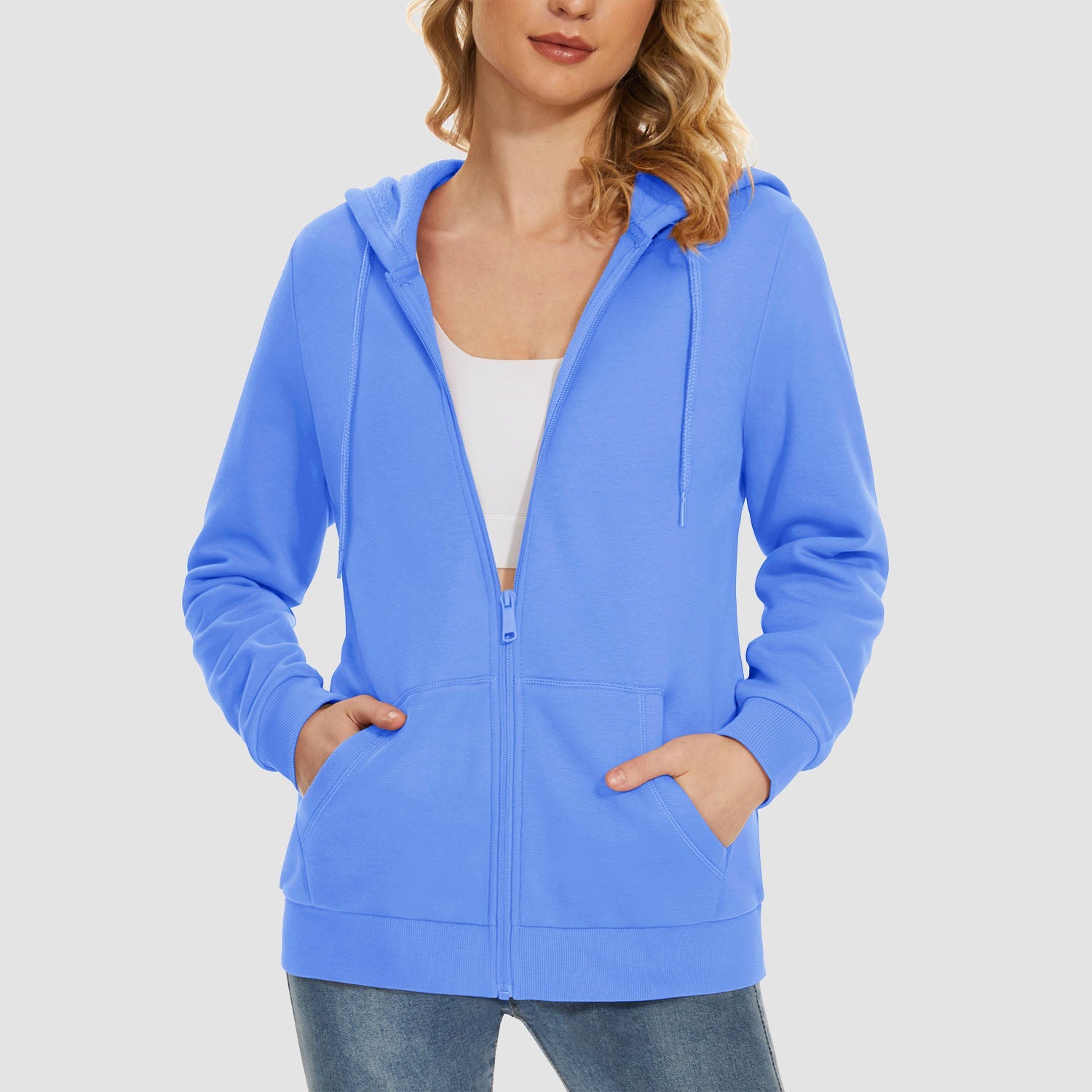 Women's Fleece Jacket - Full Zip, Hood & Pockets