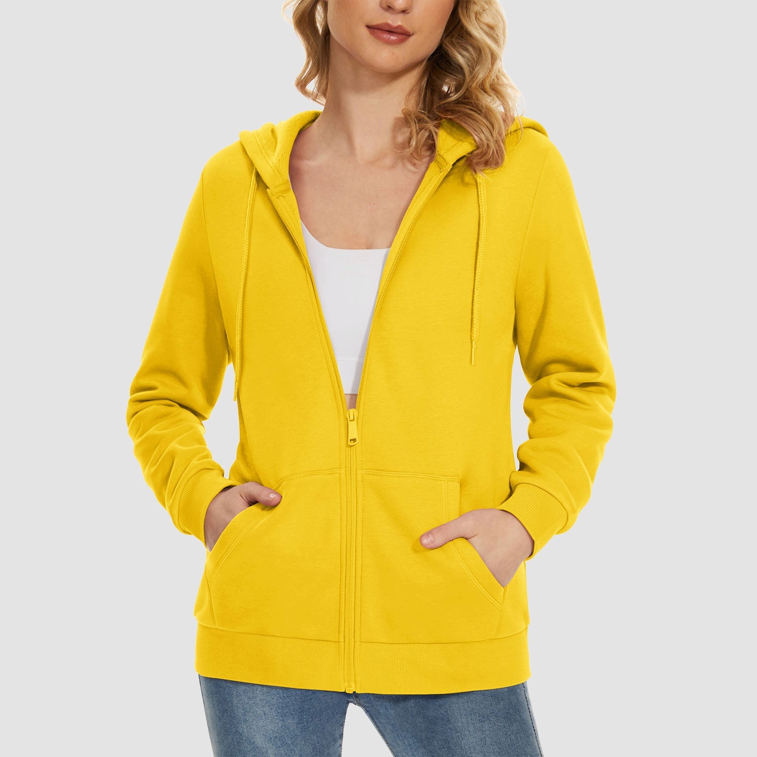 Women's Fleece Jacket - Full Zip, Hood & Pockets