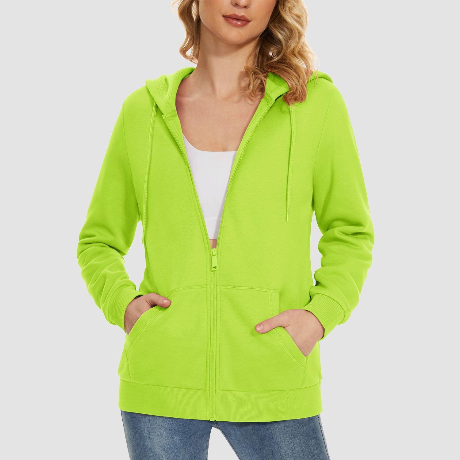 Women's Fleece Jacket - Full Zip, Hood & Pockets