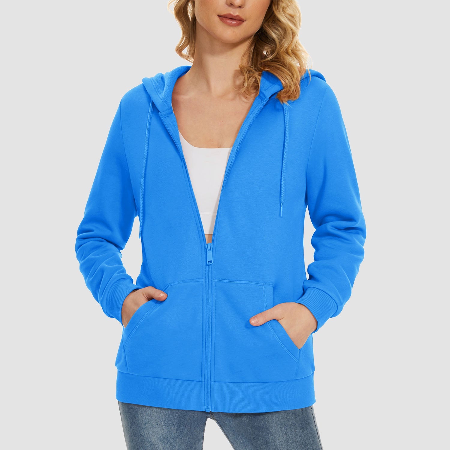 Women's Fleece Jacket - Full Zip, Hood & Pockets