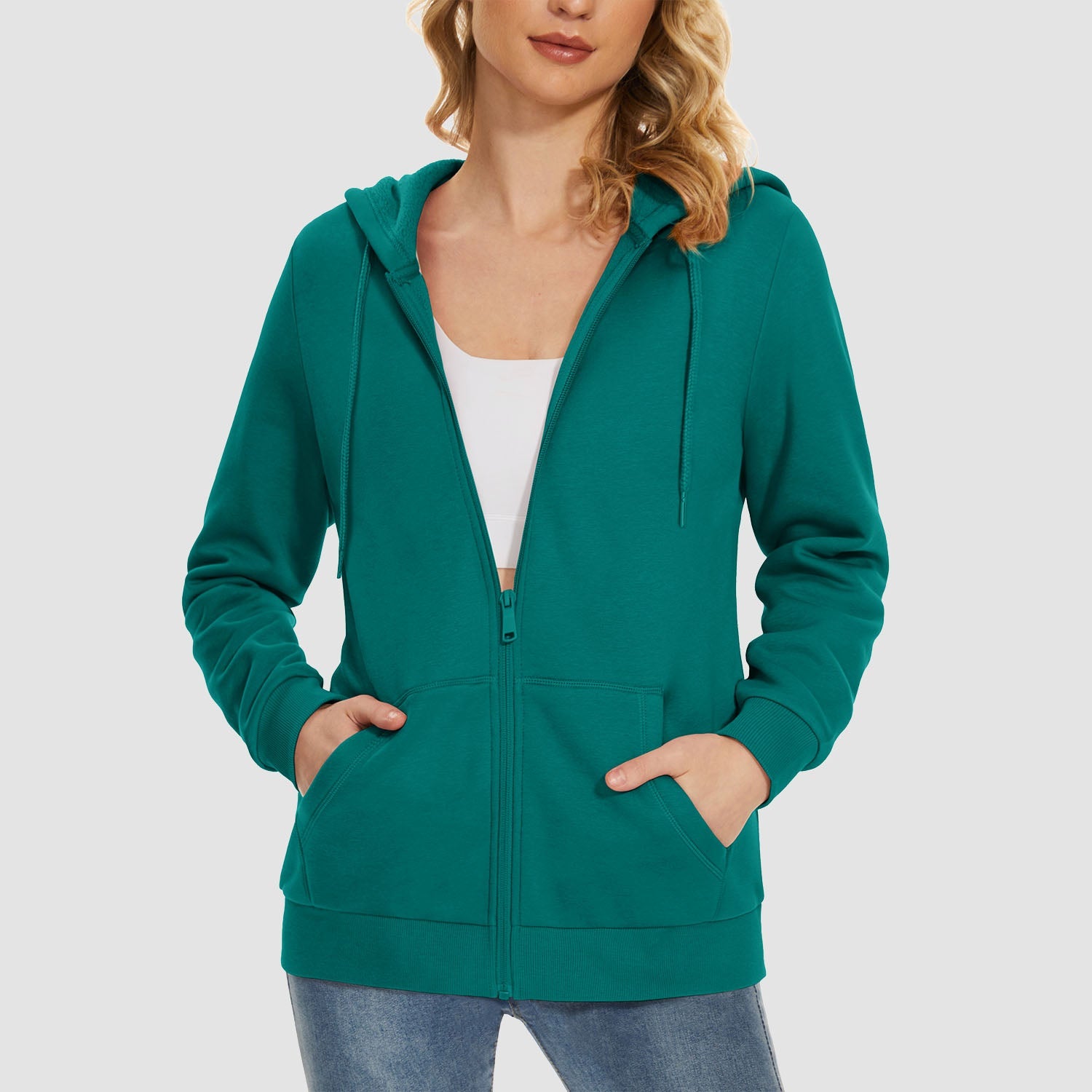 Women's Fleece Jacket - Full Zip, Hood & Pockets