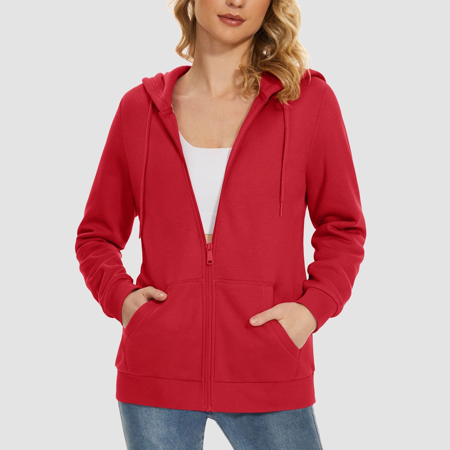 Women's Fleece Jacket - Full Zip, Hood & Pockets