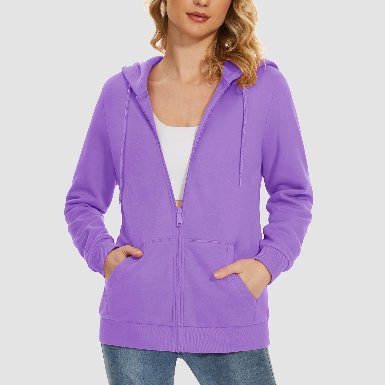 Women's Fleece Jacket - Full Zip, Hood & Pockets