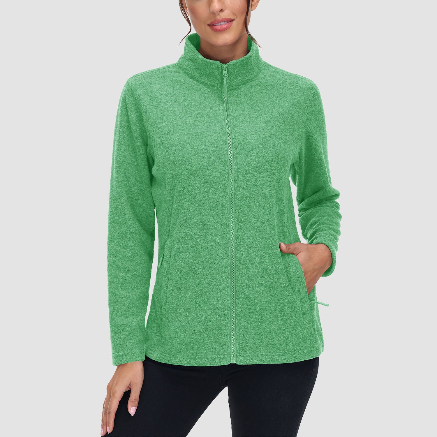 Women's Full Zip Fleece Jacket - Zip Pockets, Warm