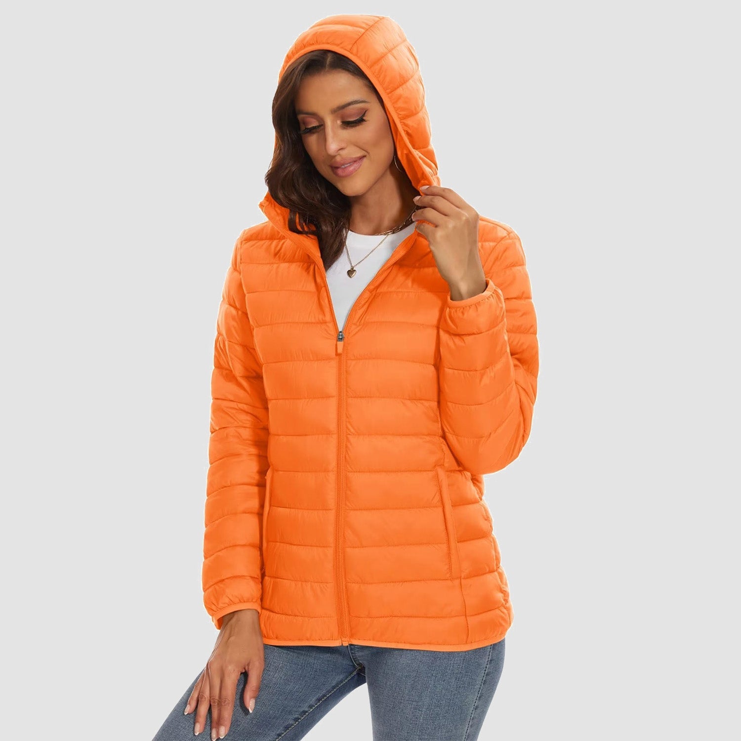 Women's Hooded Lightweight Puffer Jacket Full Zip Winter Coat