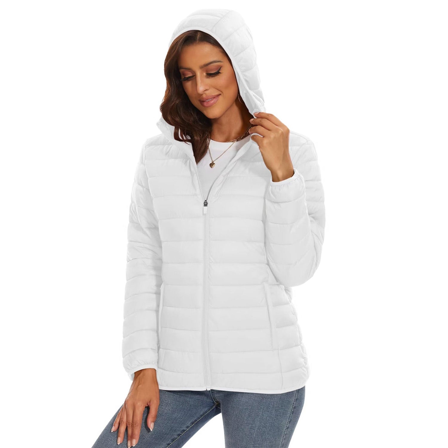 Women's Hooded Lightweight Puffer Jacket Full Zip Winter Coat