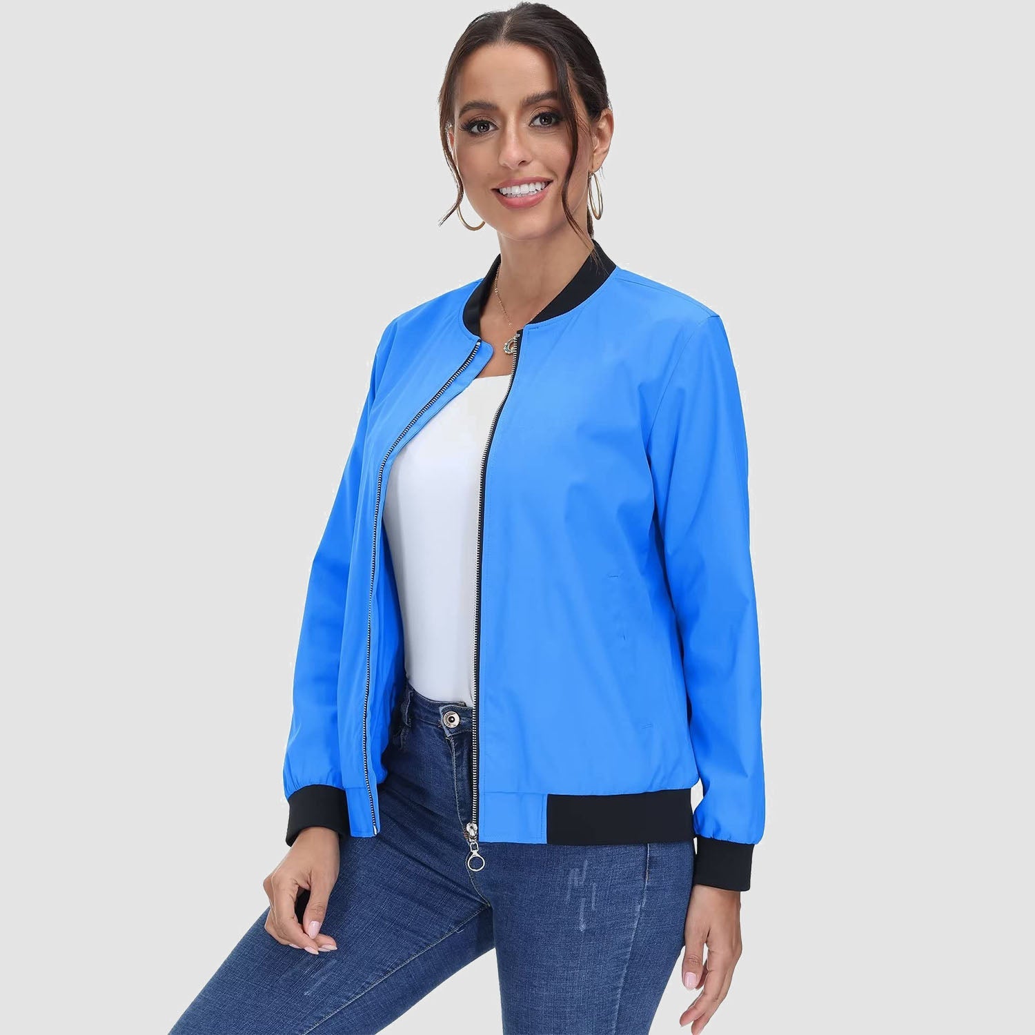 Women's Lightweight Bomber Jacket - Zip Front & Casual