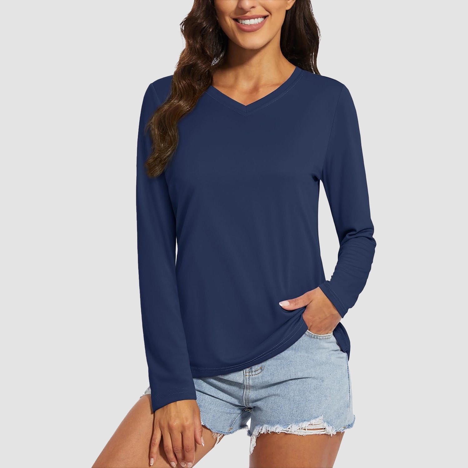Women's Long Sleeve UPF 50+ V-Neck Hiking & Workout Shirt