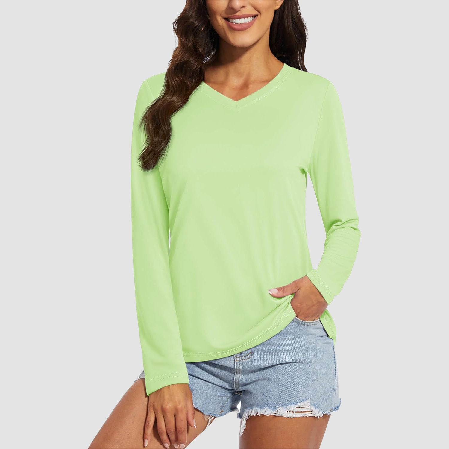 Women's Long Sleeve UPF 50+ V-Neck Hiking & Workout Shirt