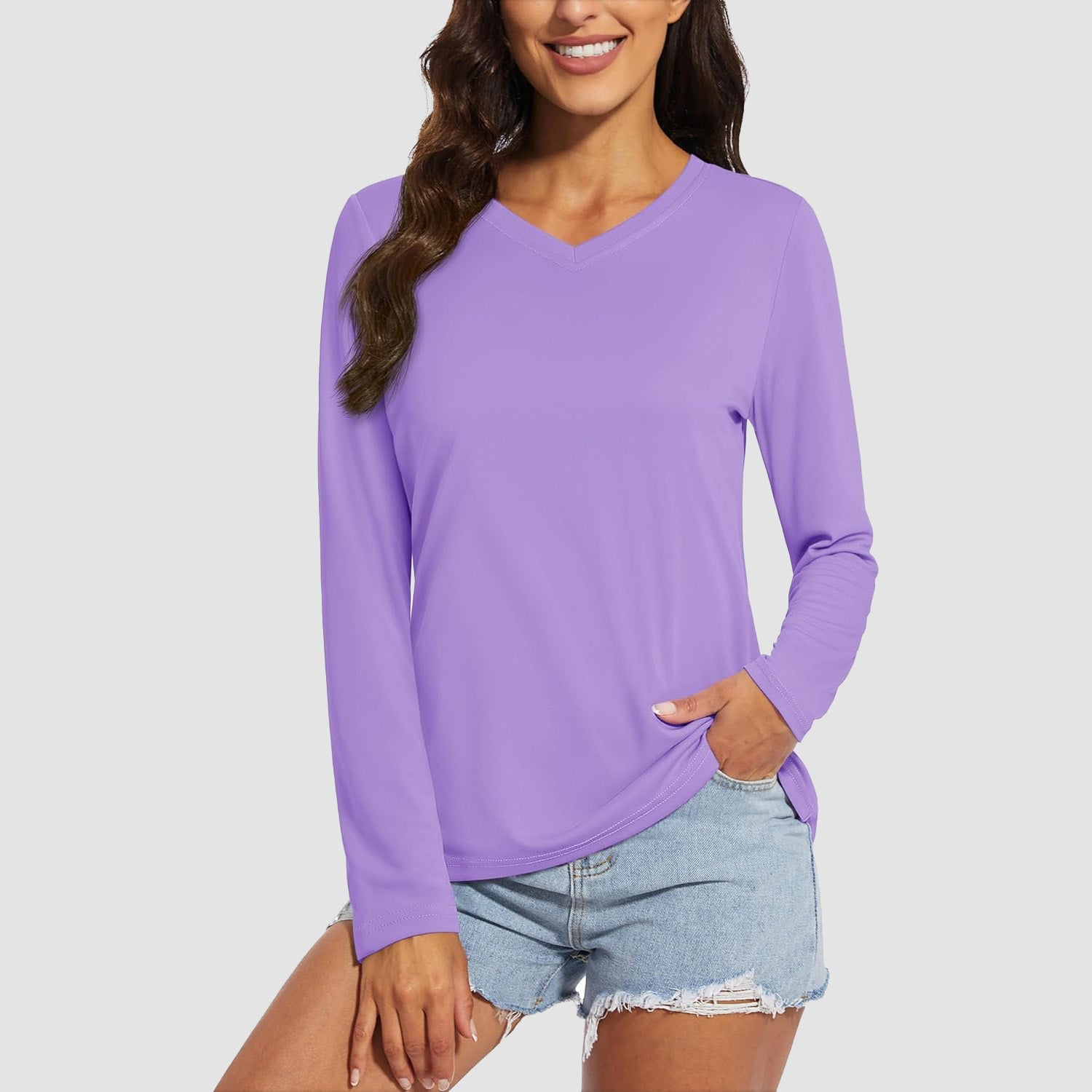 Women's Long Sleeve UPF 50+ V-Neck Hiking & Workout Shirt