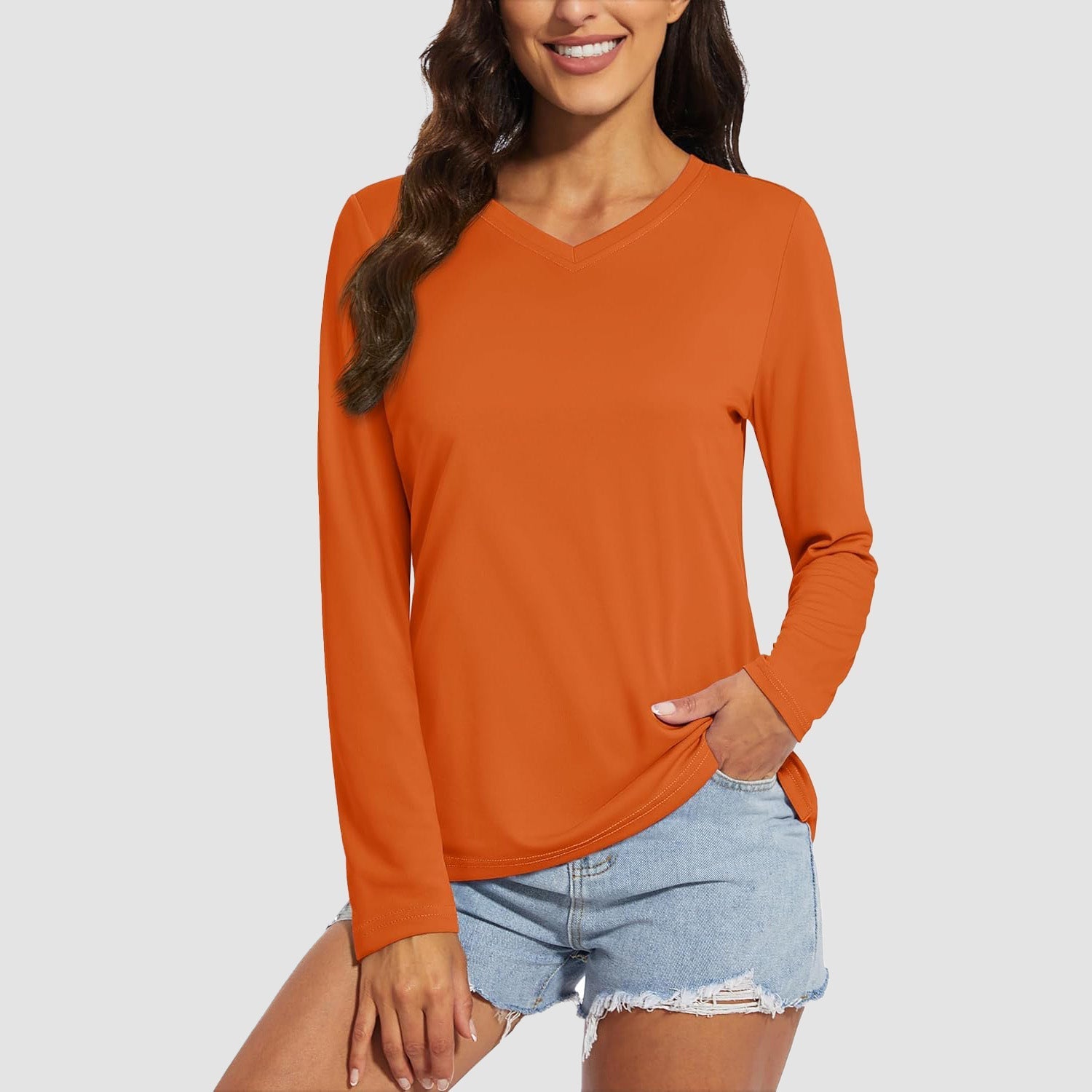 Women's Long Sleeve UPF 50+ V-Neck Hiking & Workout Shirt