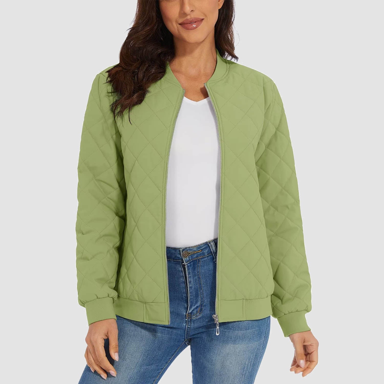 Women's Quilted Bomber Jacket with 2 Zip Pockets