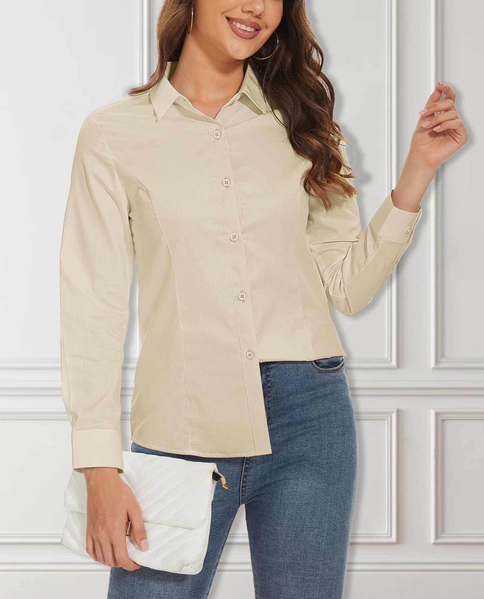 Women's Slim Fit Button-Down Long Sleeve Wrinkle-Free Shirt