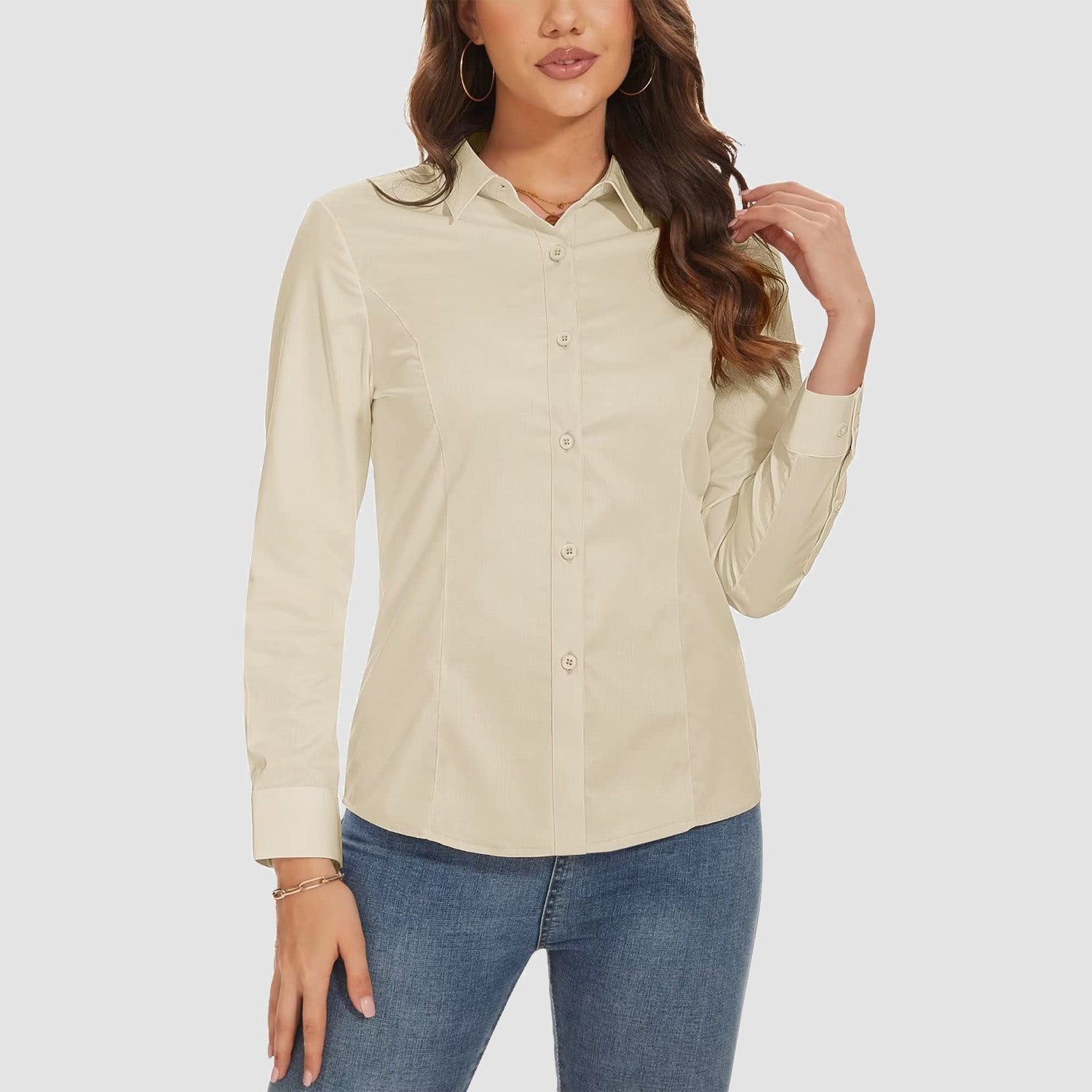 Women's Slim Fit Button-Down Long Sleeve Wrinkle-Free Shirt
