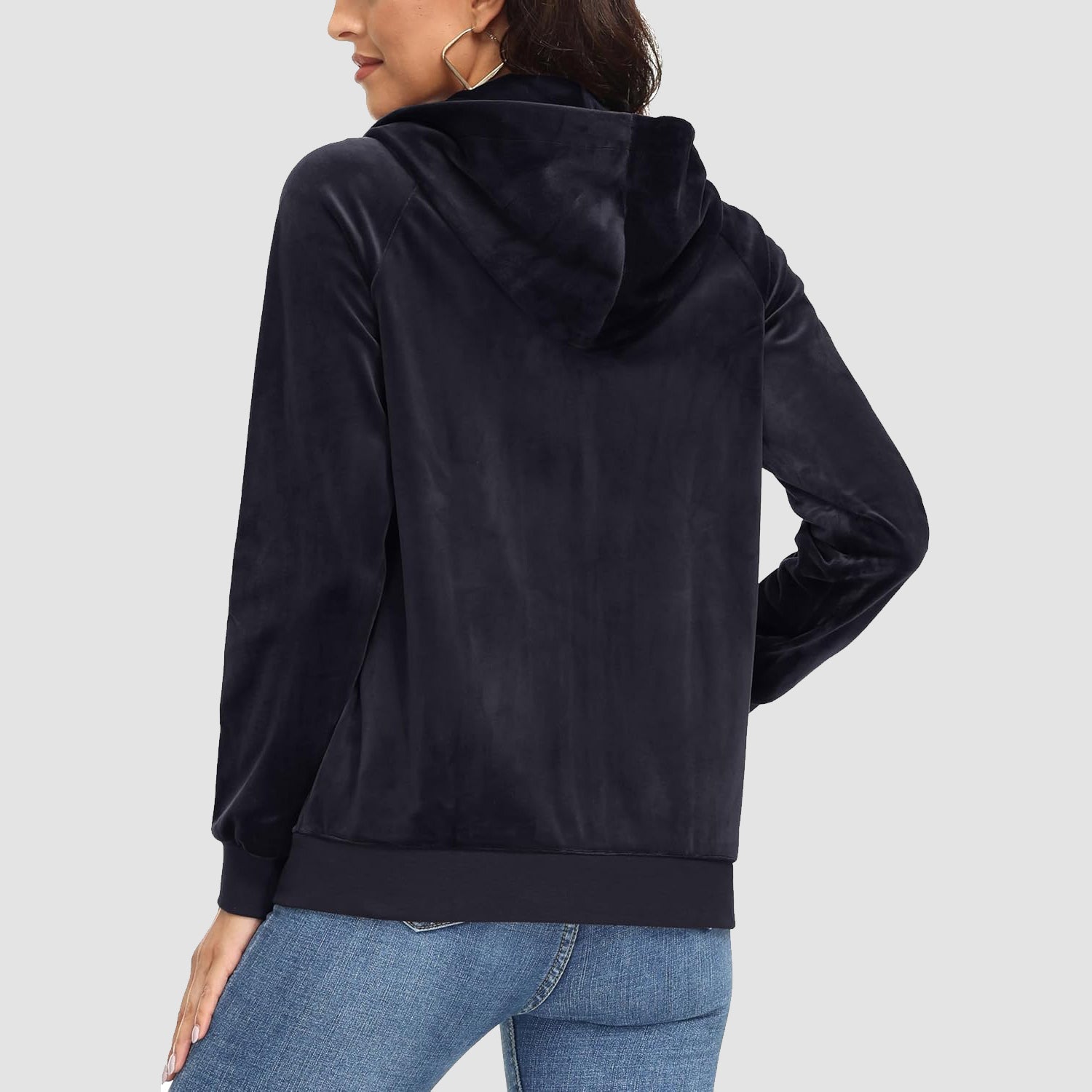 Women's Velour Fleece Hoodie Jacket Slim Fit Outwear