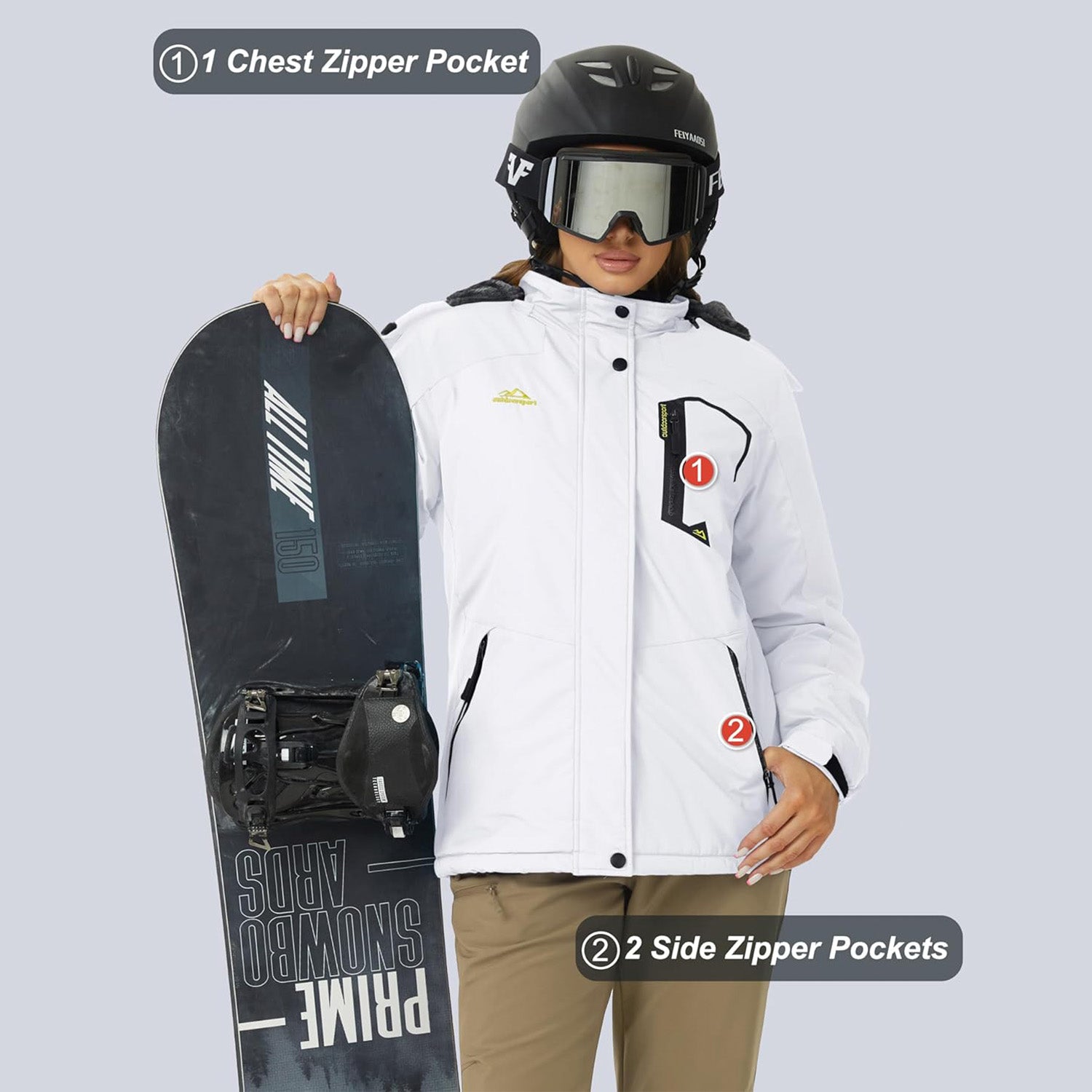 Women's Water-Resistant Fleece Ski Jacket with 4 Pockets