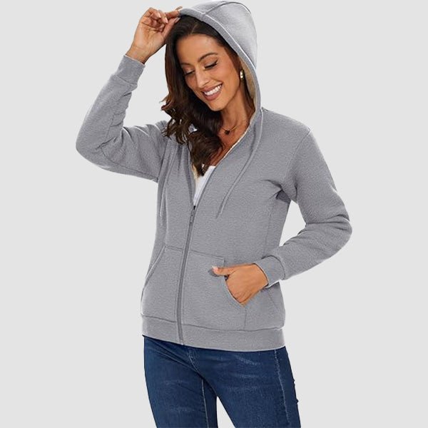 Women's Zip-Up Sherpa Lined Fleece Hoodie Jacket