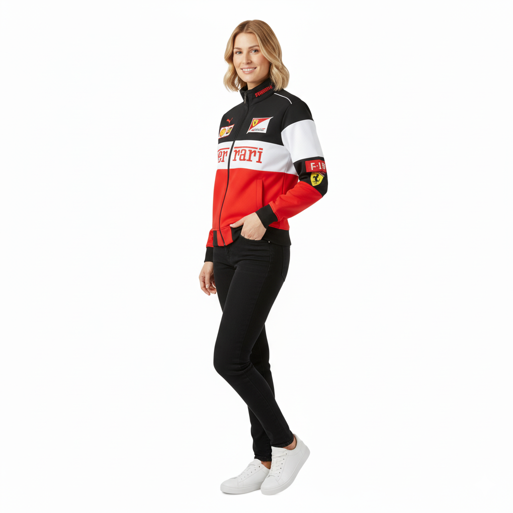 Vintage Unisex Ferrari Racing Jacket - Classic Logo Design, Retro Style