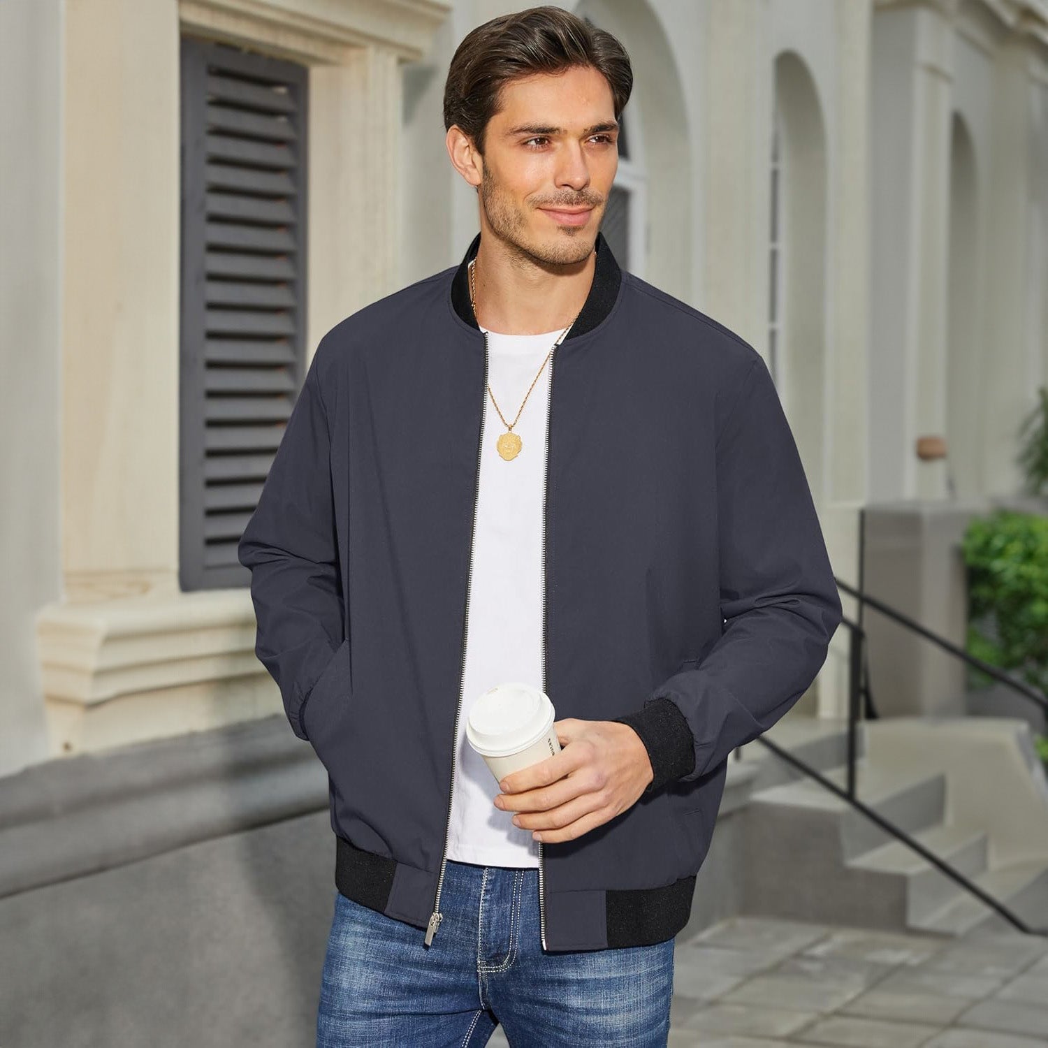 Men's Bomber Jacket Lightweight Windbreaker with Pockets