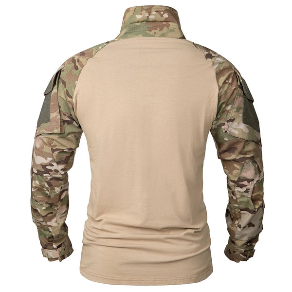 Men's Camouflage Tactical Shirt 1/4 Zip Long Sleeve Combat T Shirt Cotton Camo Uniform Airsoft Shirts