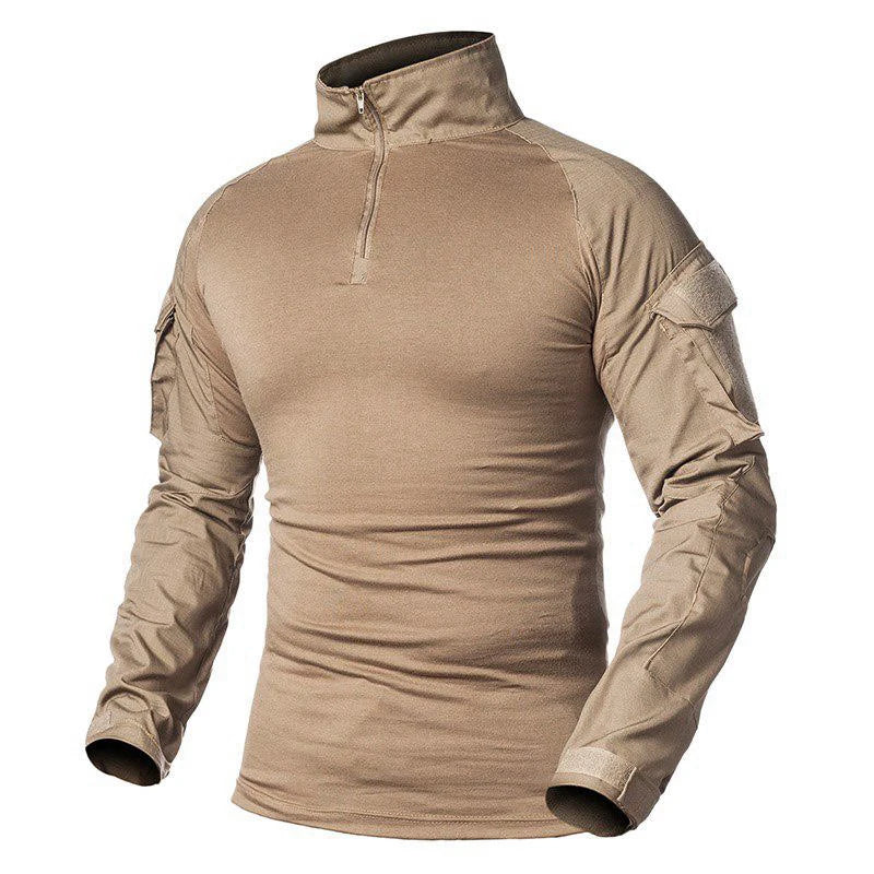 Men's Camouflage Tactical Shirt 1/4 Zip Long Sleeve Combat T Shirt Cotton Camo Uniform Airsoft Shirts