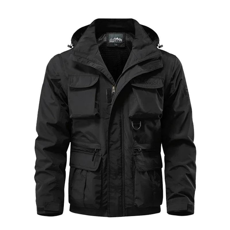 Men's Casual Waterproof Multi Bag Cargo Jacket Vest Suitable for Outdoor Activities Detachable Windproof Hooded Jacket  Jacket