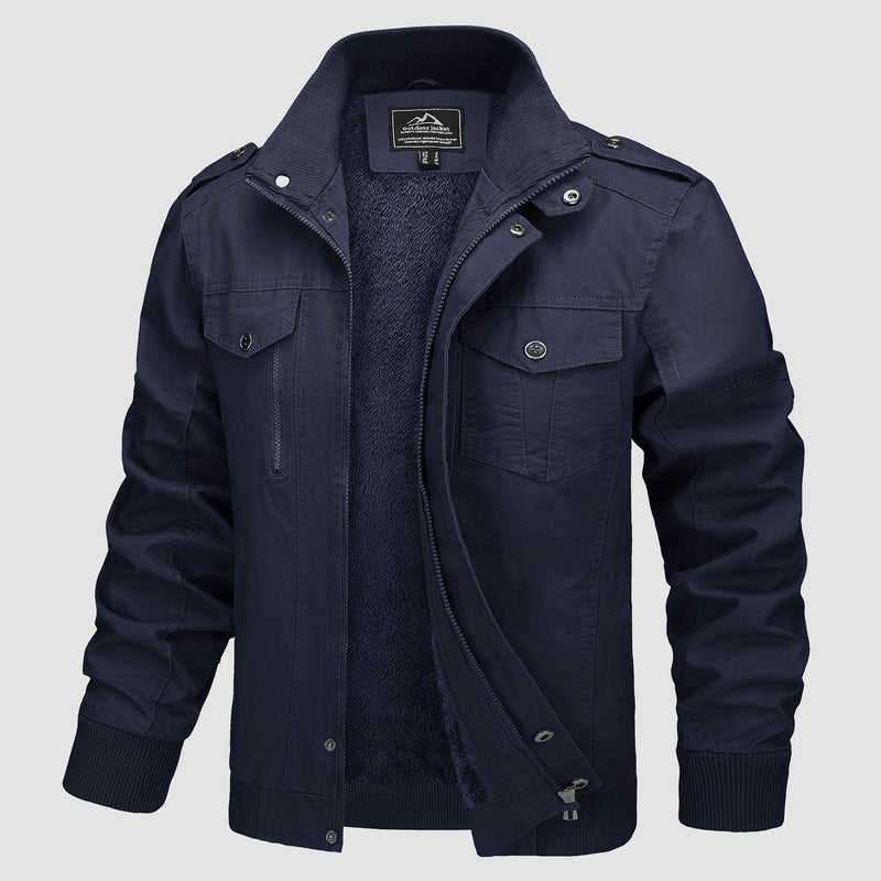 Men's Cotton Military Bomber Jacket - Lightweight Zip-Up