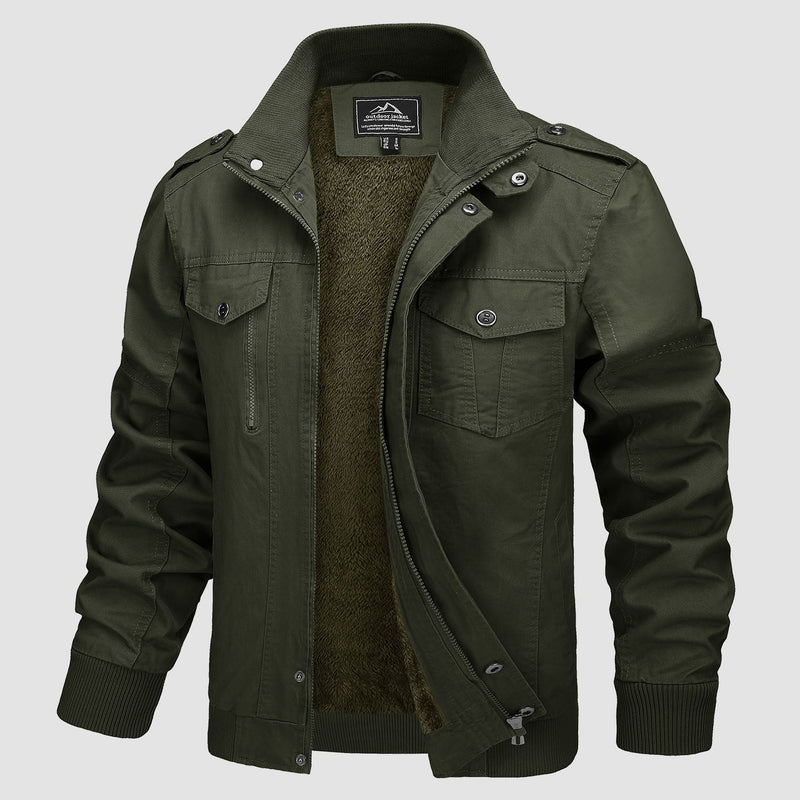 Men's Cotton Military Bomber Jacket - Lightweight Zip-Up