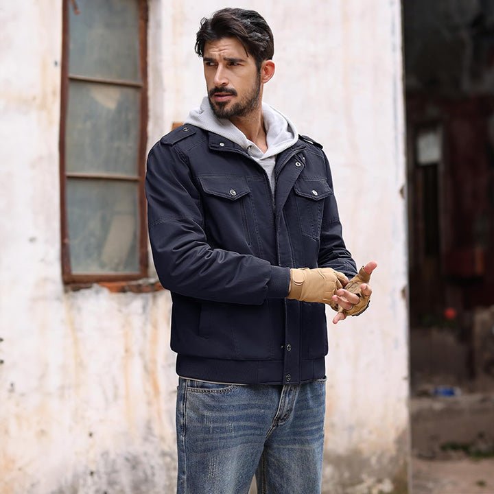 Men's Cotton Military Bomber Jacket - Lightweight Zip-Up